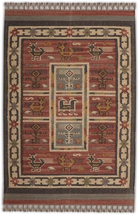 Hand Woven Jute Kilim Rug Brown Black Living Room Use (5 X 5)