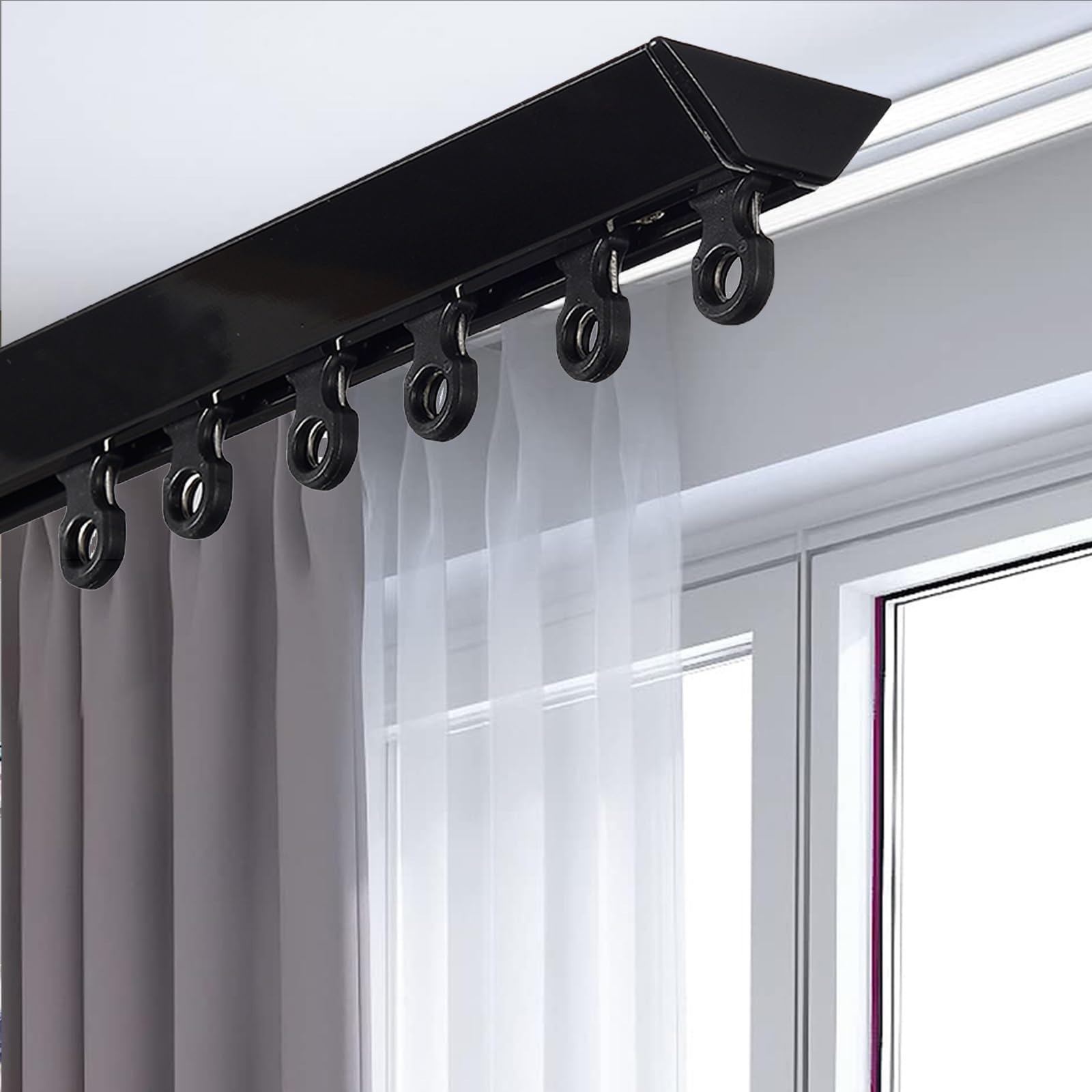 Tringle à rideau de plafond, séparateur pour séparation de pièces, rail de rideau mural, support de plafond, design flexible et durable (noir, 530 cm)