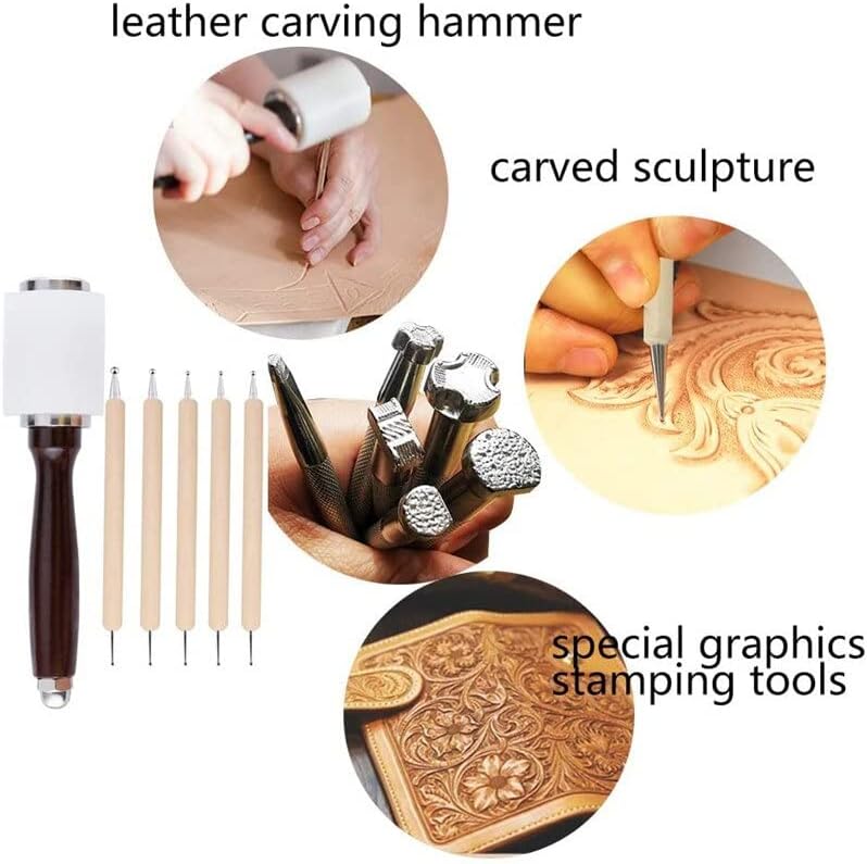 LMDZ 12 Pcs Leather Stamp Tools Kit Stamp Punching Carving Working Saddle Making Tools for Leather Craft DIY Tracing Supplies