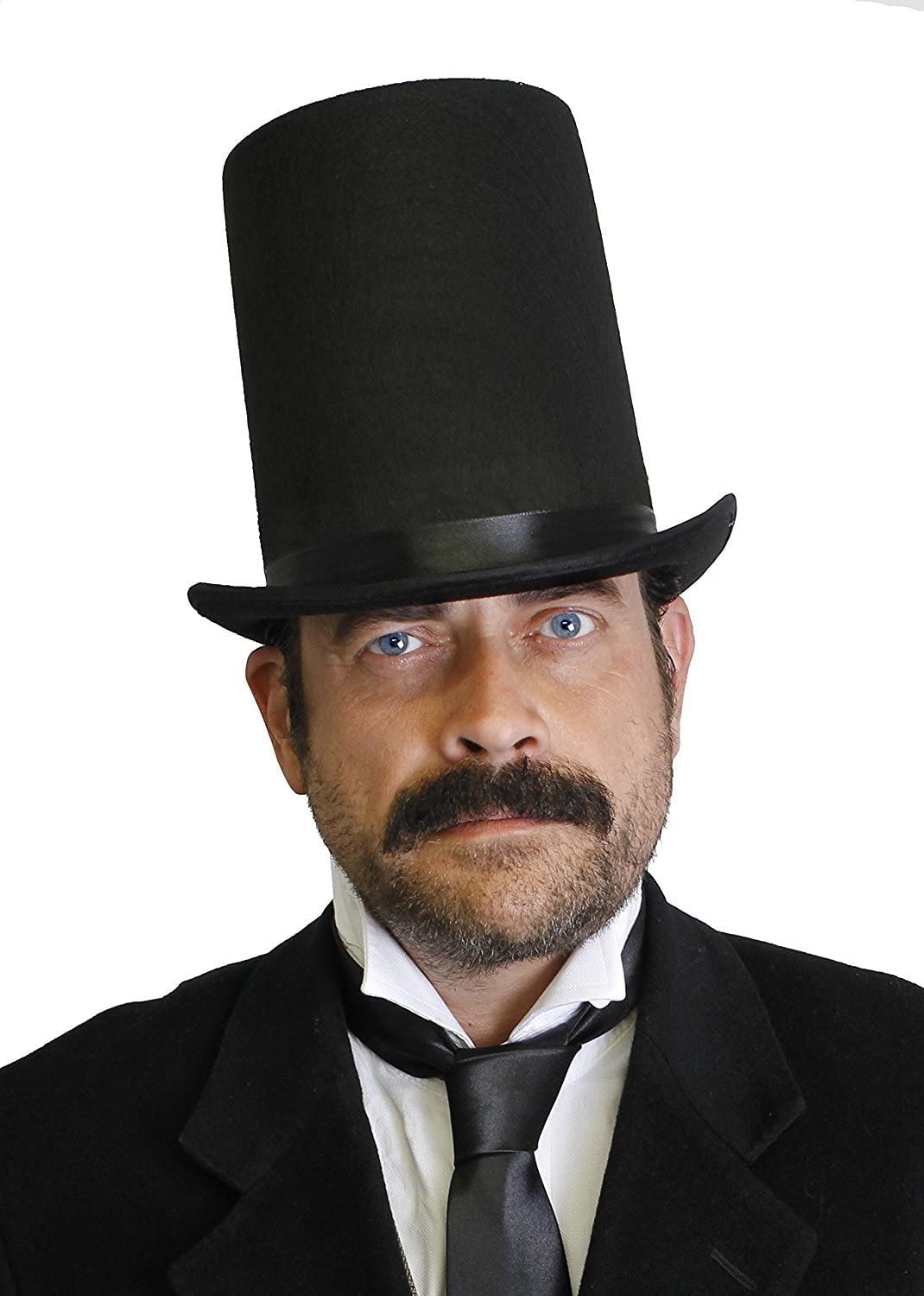 Tall Black Top Hat. Tall Top Hat With Internal Elasticated Band for a Comfortable Fit for a Variety of Head Sizes. Adults One Size Fits Most for Historical Fancy Dress Costumes (Thick Ribbon)