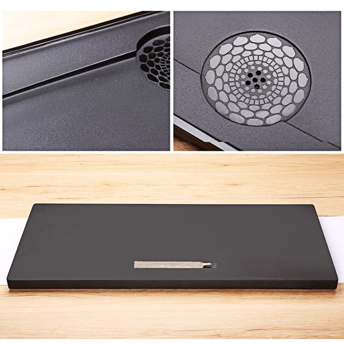Plateau en Pierre avec Trou de Drainage et 8 Accessoires pour Service à thé Kungfu (A 70 x 35 x 3 cm)