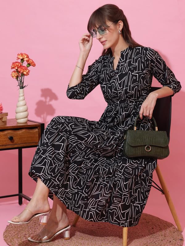 Image of Sheetal Associates Women's Casual 3 /4 Sleeve Crepe Fit and Flare Dress| Comfortable Relaxed Fit Summer Party Dress