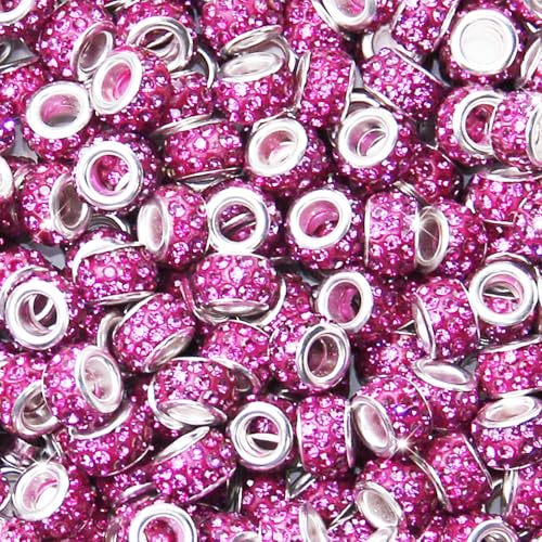 ZYEHXED 200Pcs Rose Red Large Hole Rhinestone European Craft Big Beads for DIY Bracelet Necklace Jewelry Making Supplies