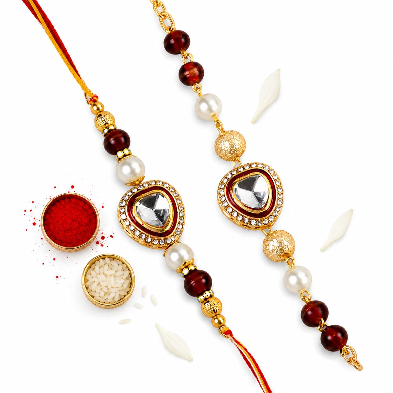 Deluxe Bhaiya Bhabhi Rakhi Set with Designer Lumba Rakhi | Premium Rakhi Combo for Brother & Sister-in-Law | Raksha Bandhan Gift | Roli & Chawal Included-image-26