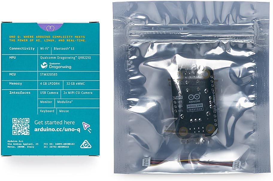 Arduino UNO Q 4GB + Modulino Joystick — Plug‑and‑Play Analog Motion Control Bundle for AI, IoT, Robotics & Prototyping | Linux + Arduino | No‑Solder Modular Expansion