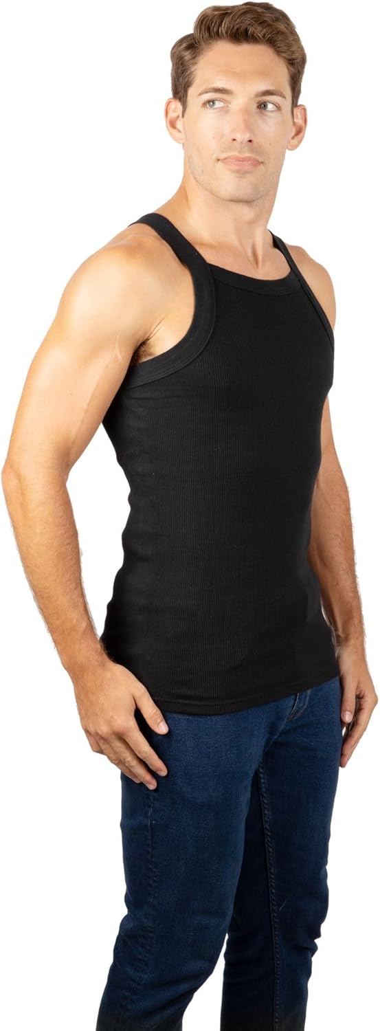 3 Packs Men's G-Unit Style Cotton Tank Tops Square Cut Muscle Rib A-Shirts