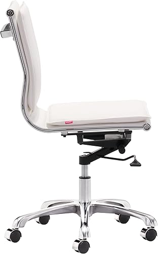 Miniatura 4 de Zuo Lider Plus Silla de oficina sin brazos, color blanco, silla de oficina blanca, estilo moderno, piel sintética, felpa y tela de piel sintética