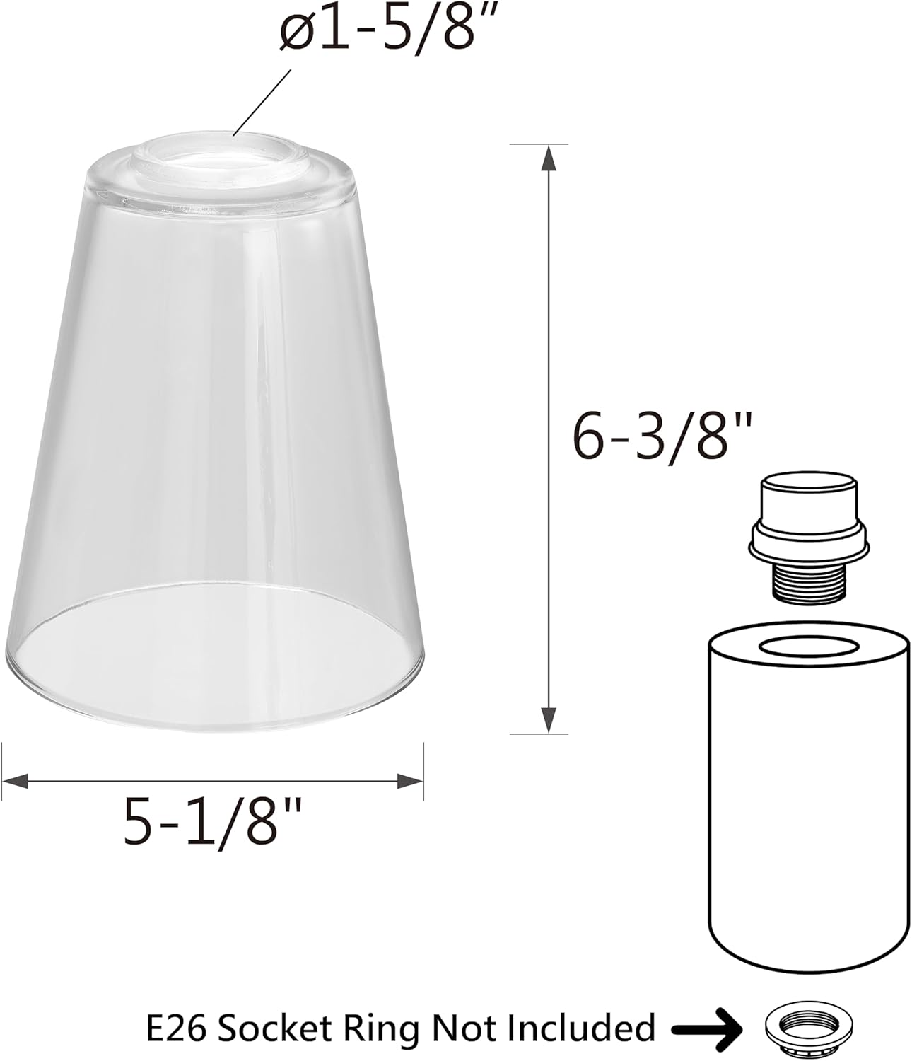 Aspen Creative 23658-60-3, Clear Glass Shade For Lighting Fixture, Vanity Light, Wall Light, and Pendant, Size: 5-1/8" D x 6-3/8" H, Center Hole 42mm, Set of 3