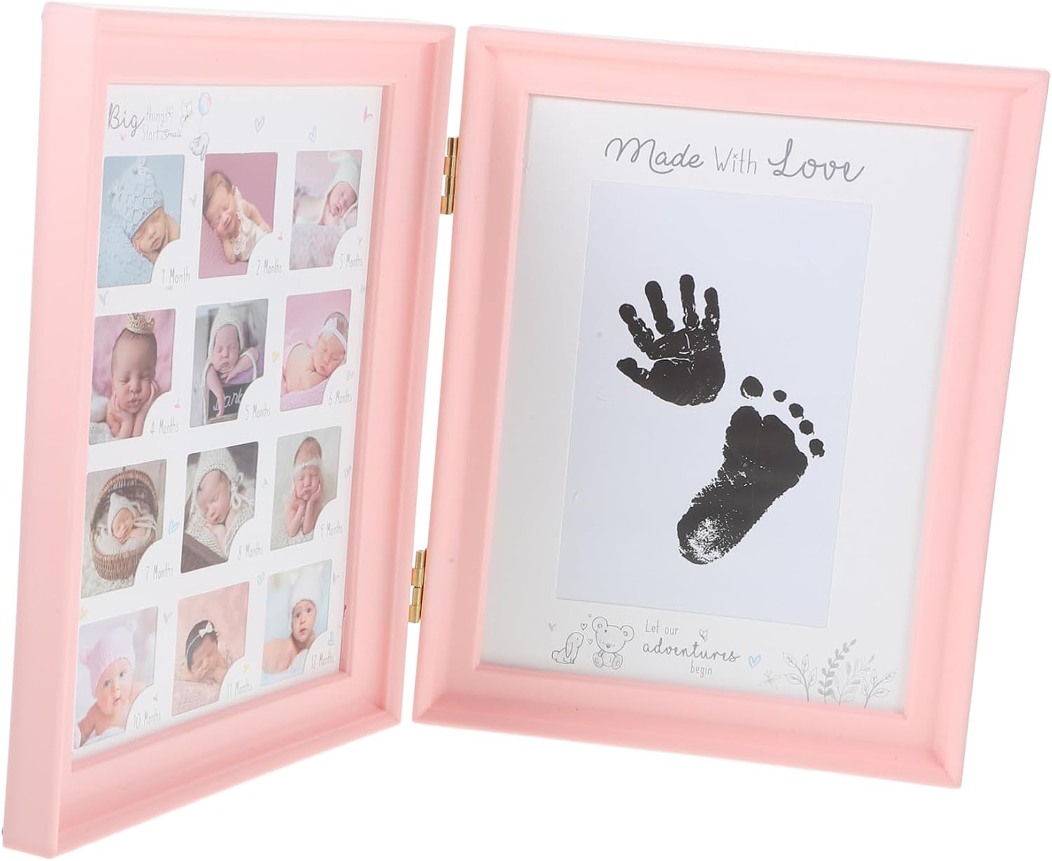 Baby Age Milestone Photo Frame First Year Picture Holder Handprint and Footprint Kit for Nursery Decor
