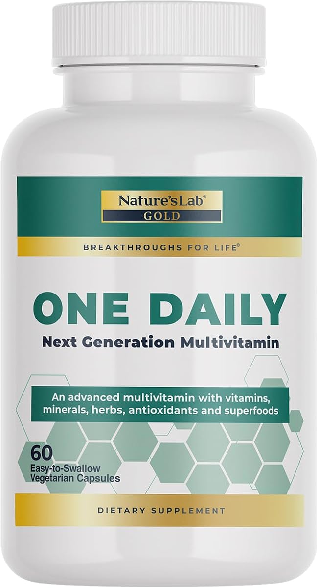 Nature's Lab Gold One Daily Multivitamin - Contiene 19 vitaminas y minerales esenciales, incluyendo vitamina C, D3 y zinc - 60 cápsulas (suministro para 2 meses)