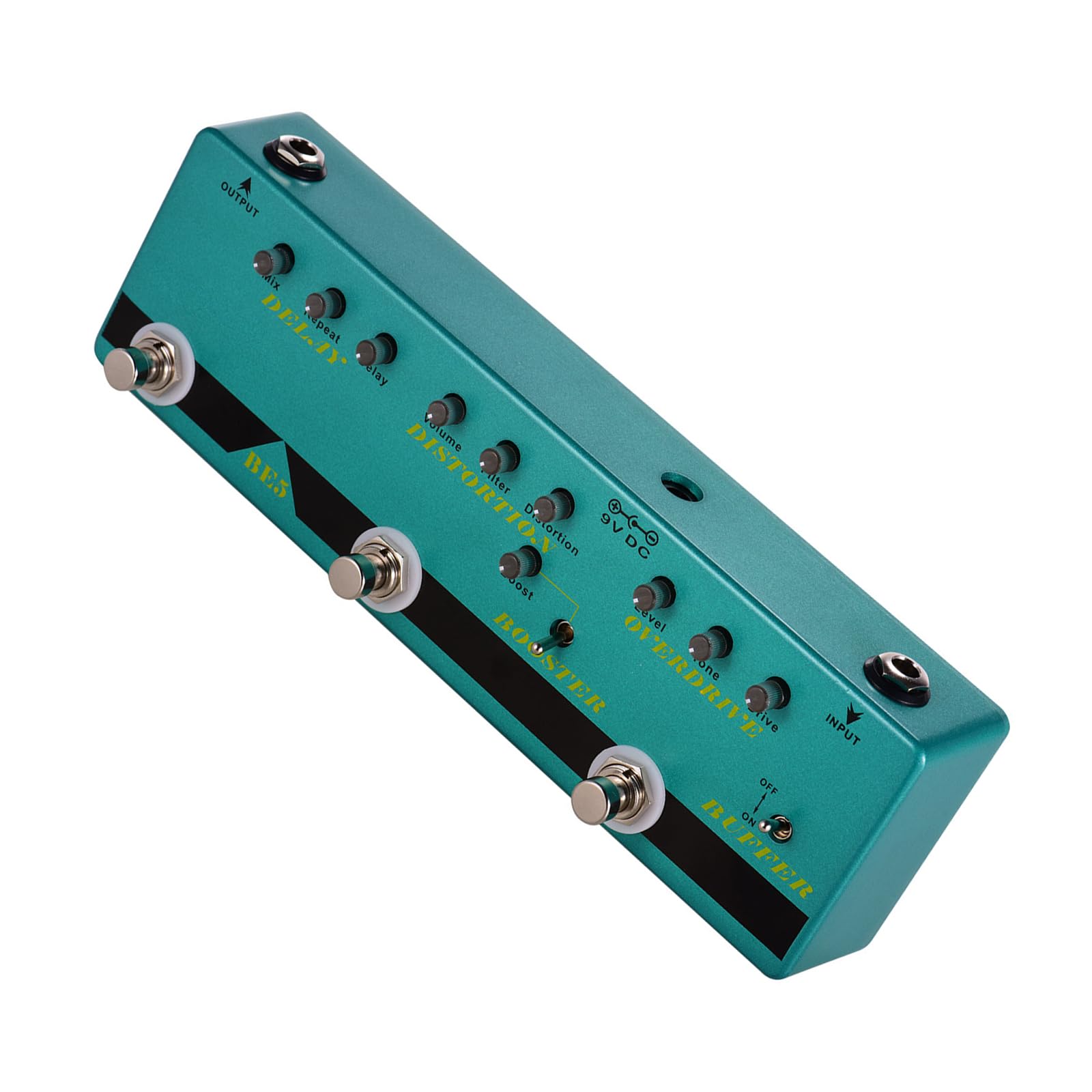 efektów gitarowych 9 V z opóźnionym przesterowaniem zniekształceń, kompaktowy 5 w 1 analogowy Stompbox z True Bypass do gitary basowej, True Bypass, do prób basowych