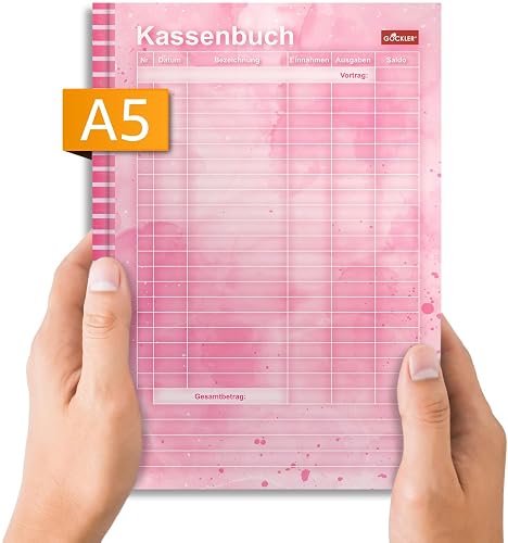 Gockler® KASSENBUCH DIN A5: Einnahmen-Ausgaben-Buch für Kleinunternehmer, Vereine &amp; Gastronomen (Kassenbericht, Buchführung, Abrechnung, Haushaltsbuch) | pink