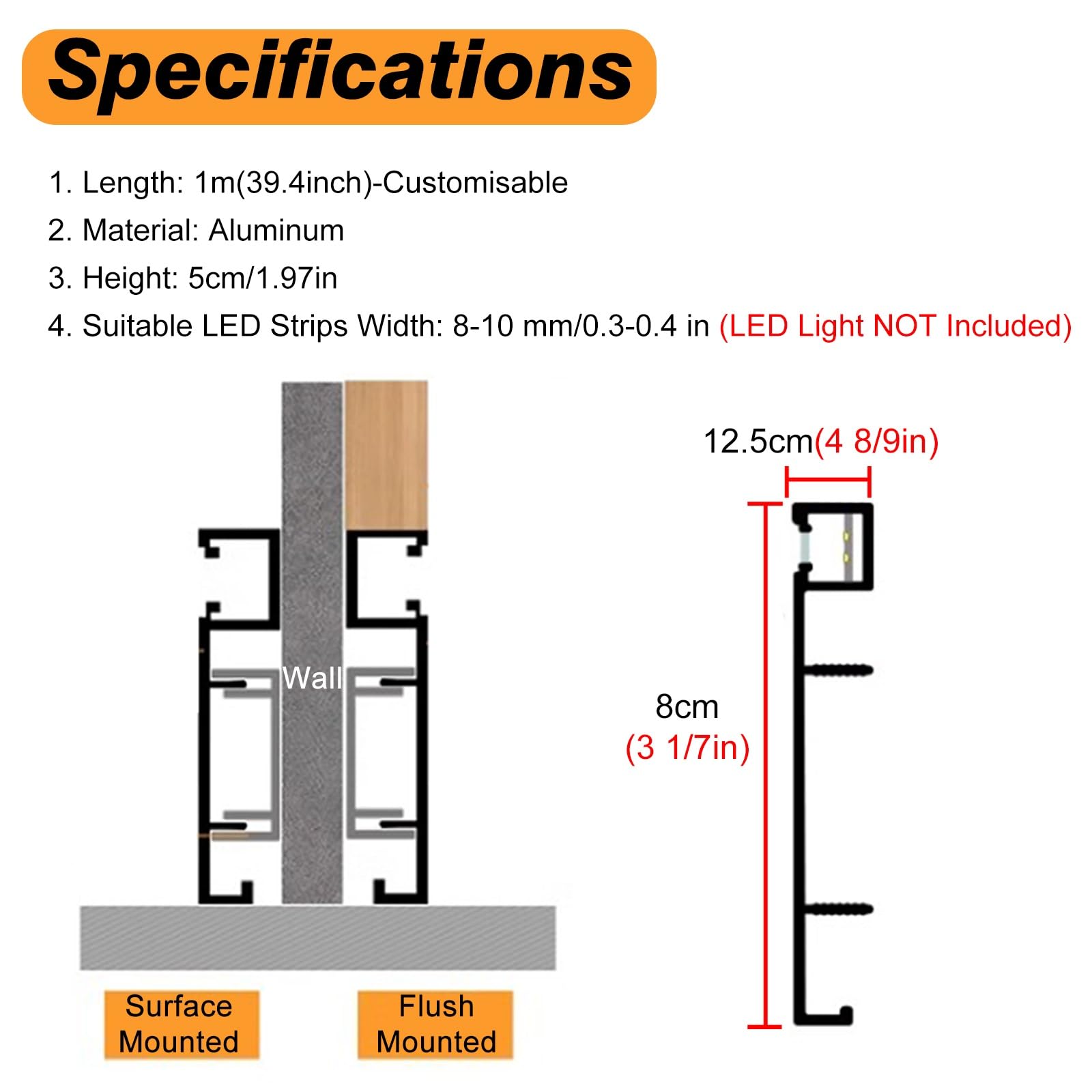 Moldura de remate de Techo, zócalo de Aluminio para iluminación indirecta, Montaje en Superficie de 7,6 x 7,6 cm, 8 Metros de Longitud. Ideal para molduras de Techo y zócalos de Pared. Diseñ