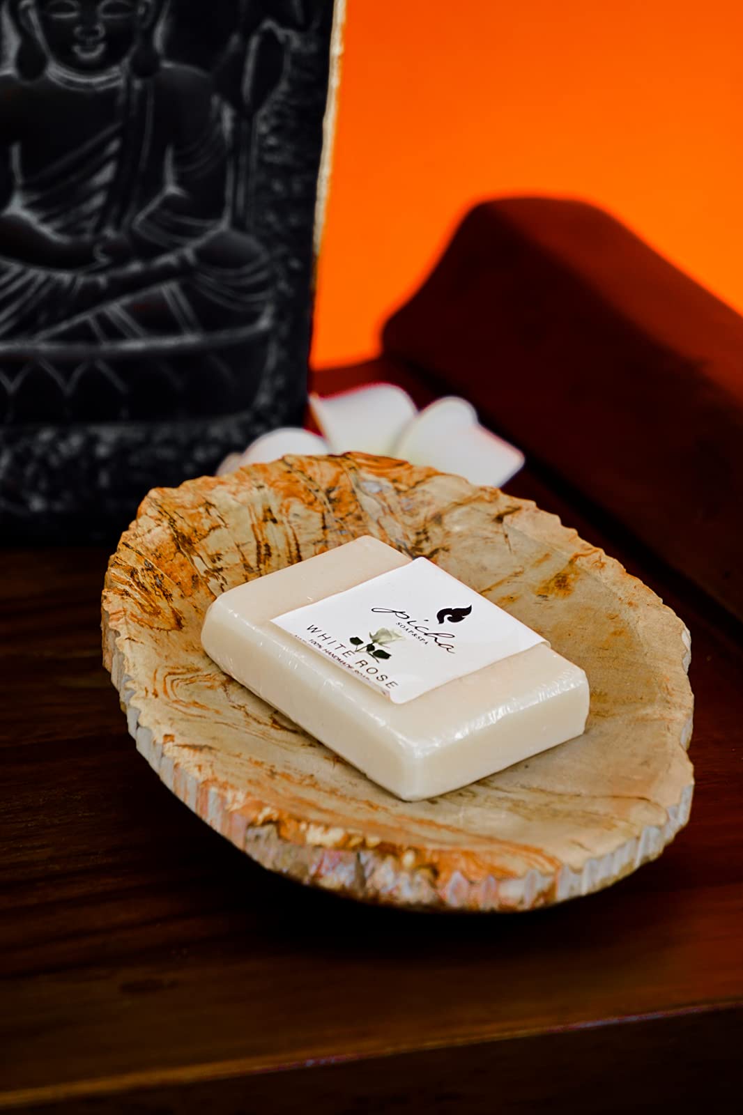 Jabonera de madera fosilizada - 10 x 15 cm piedra natural jabonera en aspecto moderno accesorio de baño