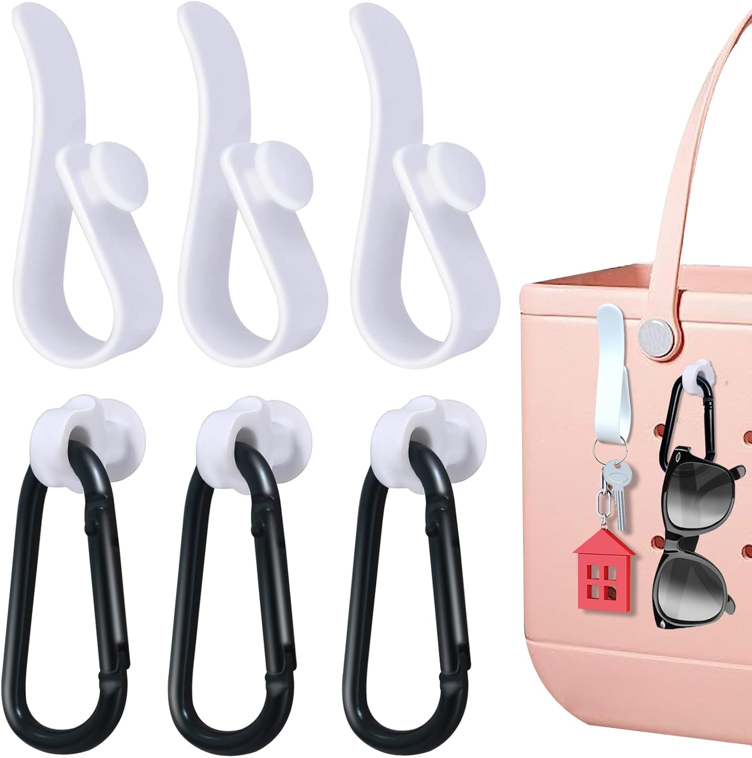 4Pcs Hooks Set Accessories Compatible for Bogg Bag, Insert Carabiner Key Chain Holder Charms, Compatible for Small & Large Beach Bags