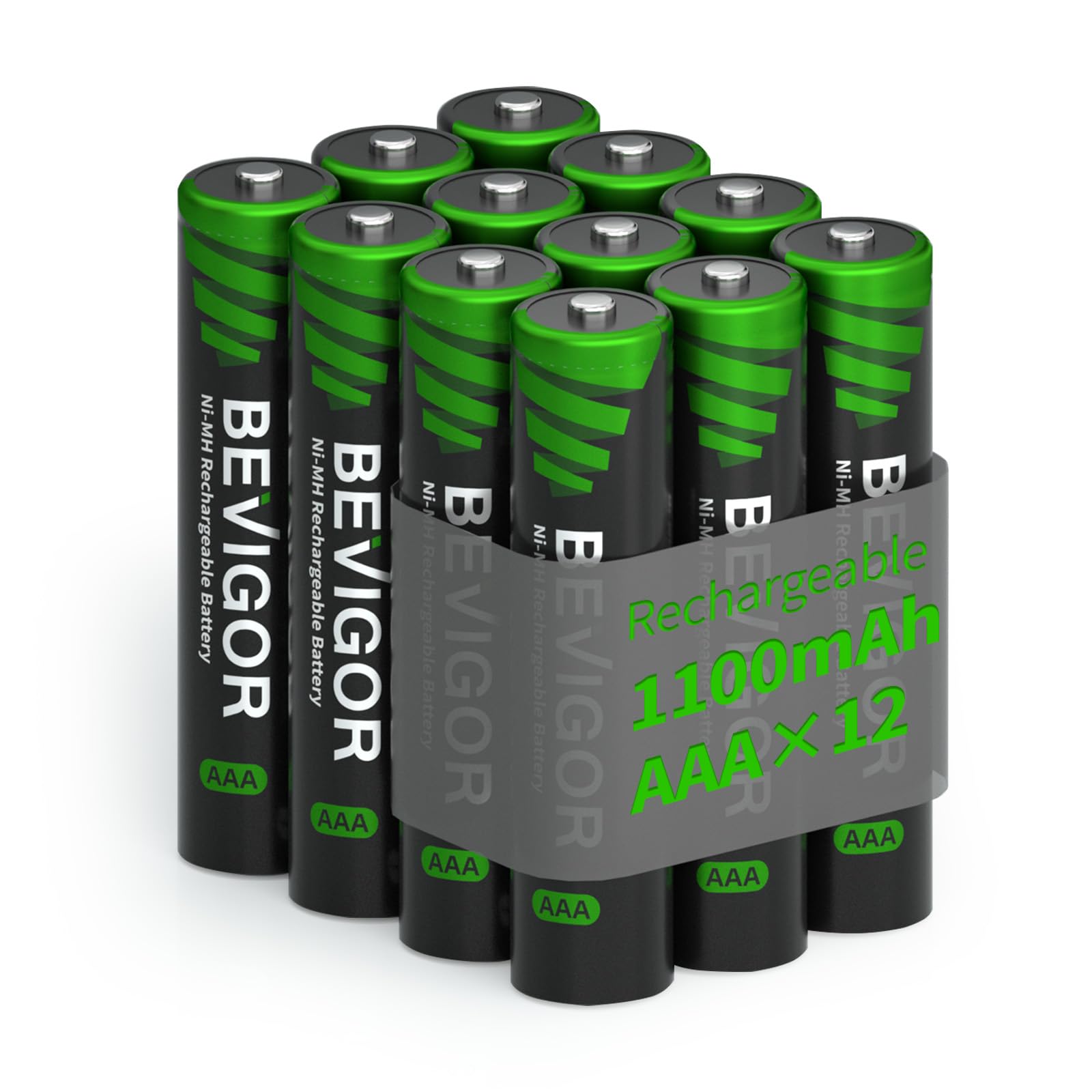 BEVIGOR Rechargeable AAA Batteries, 1100 mAh High Capacity, LSD Low Self Discharge Technology, 1.2V NiMH AAA Batteries Rechargeable, Telephone Batteries 12 Count