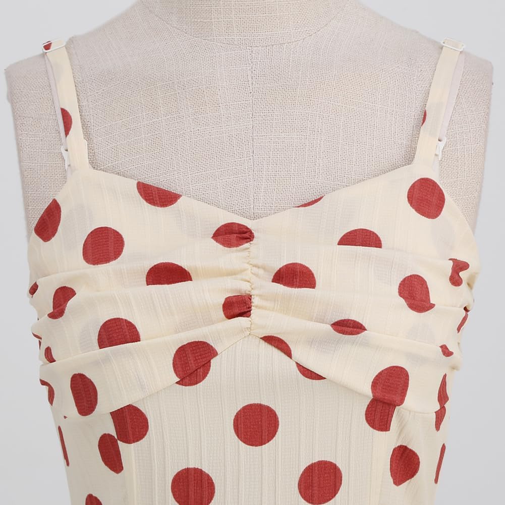 50s Costumes for Women Polka Dot Dress Pin up Rockabilly Dresses for Women 1950's Dresses Vintage 50's Dresses 1940s 60s Dress Backless Halter A-line Prom Party Short Homecoming Dress Apricot+Red L - Image 2