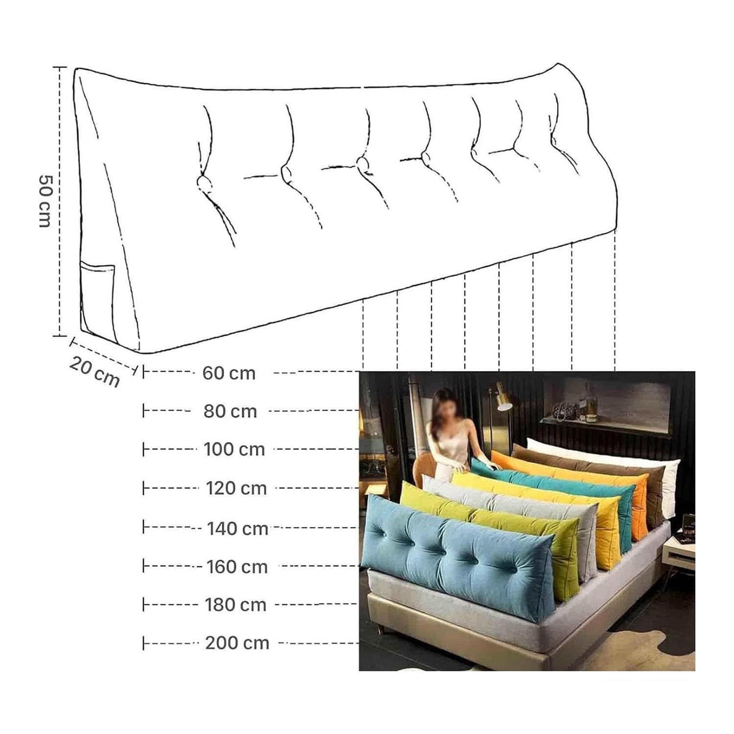 Triangolare Cuscino da Lettura Testiera Schienale Testiera Removibile Cuscino Lombare A Cuneo Sostegno Posizionamento Bolster per Camera Divano Letto,07,120X50X20cm
