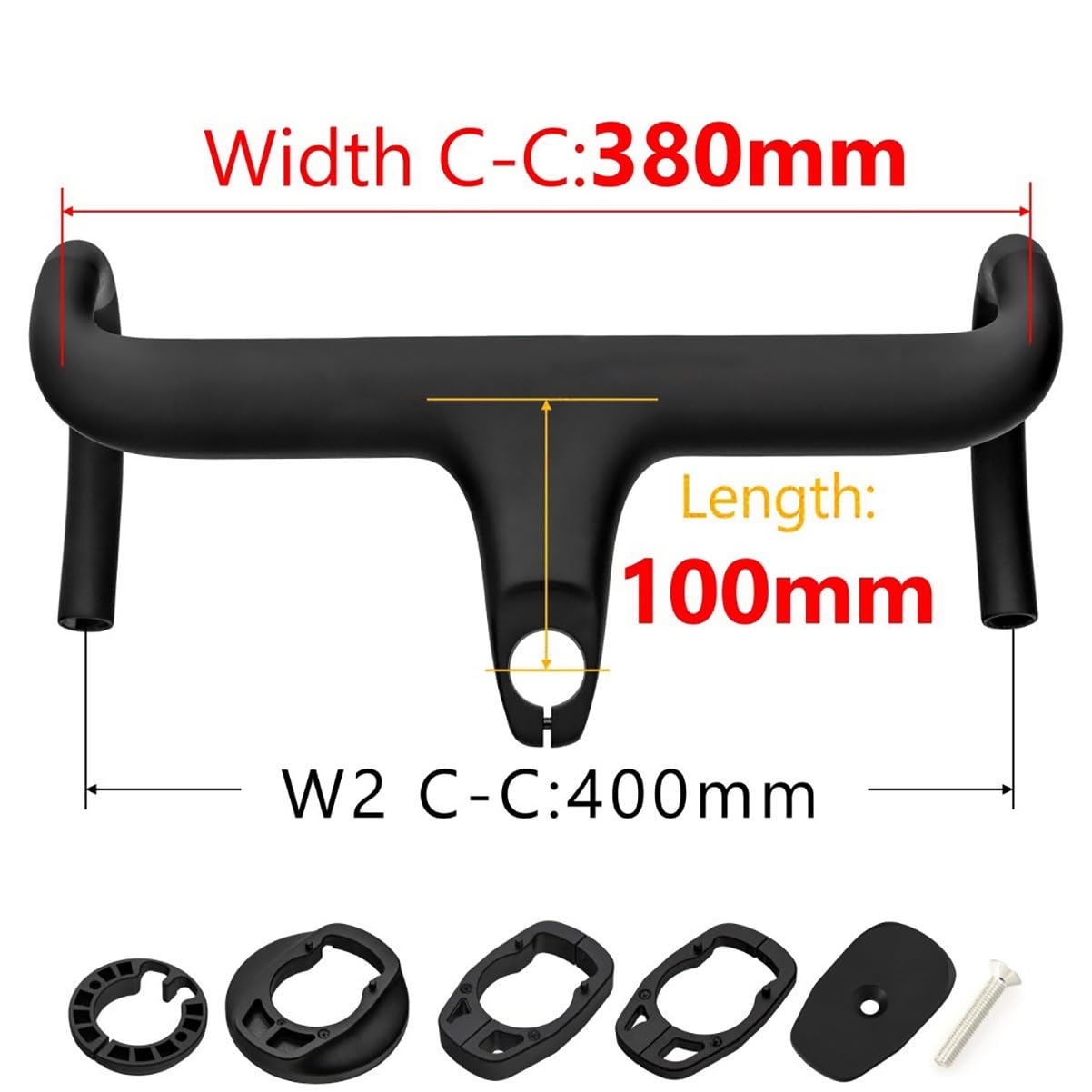 Manubrio per Bici da Strada 28,6mm*360/380/400/420mm Fibra di Carbonio Manubrios da Corsa Integrato Lunghezza Attacco Manubrio 80/90/100/110mm Lunghezza 80mm Curvatura 125mm