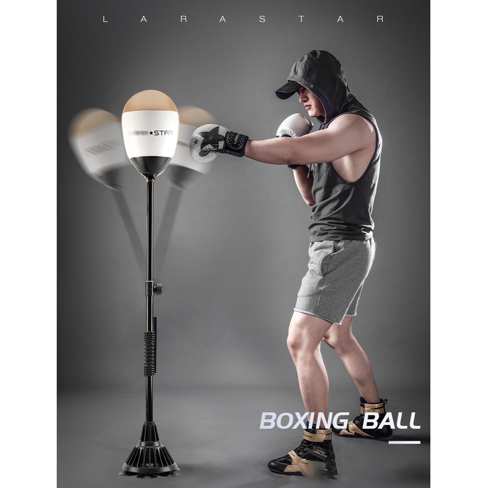 Punching Ball Speed Ball,Reflex Evasion Ball,with 6 Suction Cups,Height Adjustable 120-160cm,for MMA Taekwondo Muay Thai Training Sandbags