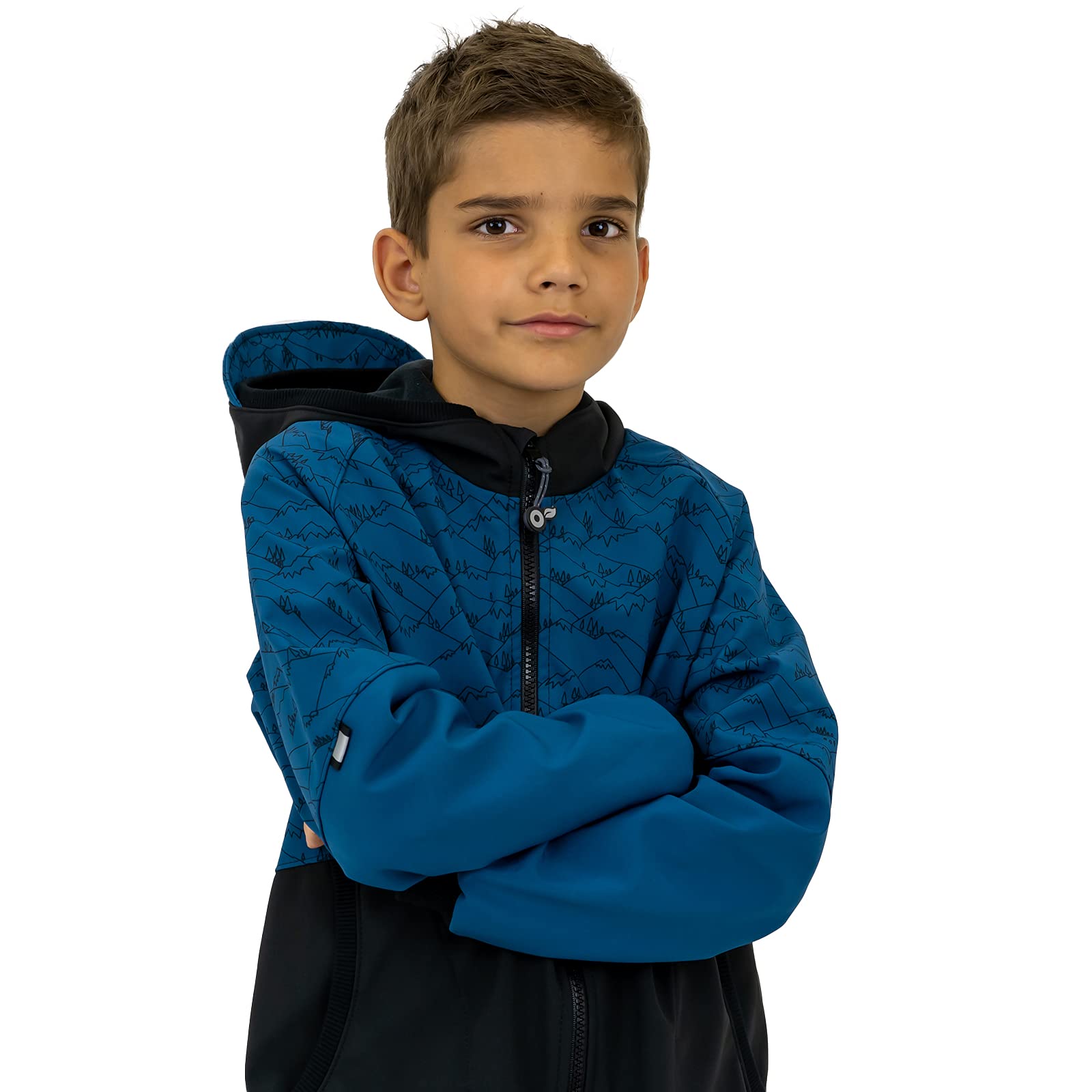 Kurtka softshell Street z podszewką polarową, wodoodporna i wiatroszczelna, oddychająca kurtka funkcyjna, kurtka rekreacyjna dla dzieci, z zamkiem błyskawicznym na całej długości, kobaltowy z czarnym, 134-140
