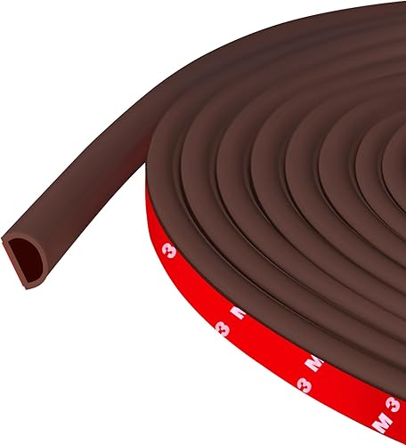 Burlete Sellador de Puerta Tira Selladora Autoadhesiva de Silicona en Forma de D para Marco de Puerta/Sellado de Ventana, 20 Pies, Marrón (3/8" A ×