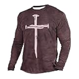 Christian Shirts for Men - Jesus Cross Print Faith Long Sleeve Casual Tops Crew Neck Slim Fit Vintage Graphic Tee Shirt