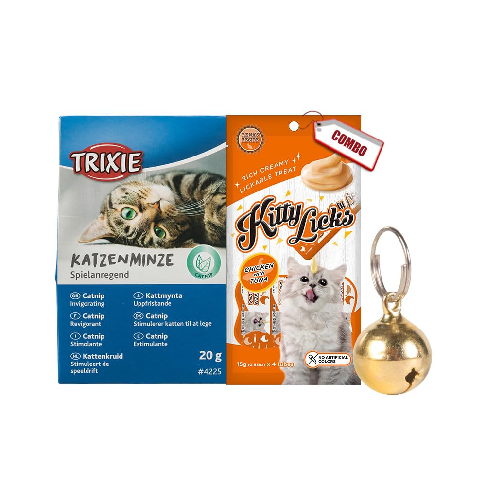 Combo of Kitty Licks Chicken & Tuna Flavor Creamy Lickable Cat Treats, (15g X 4 Tubes) and Catnip for Cats-20g and Bell for Cat Collar (B0CMTJS5FB) Amazon Price History, Amazon Price Tracker