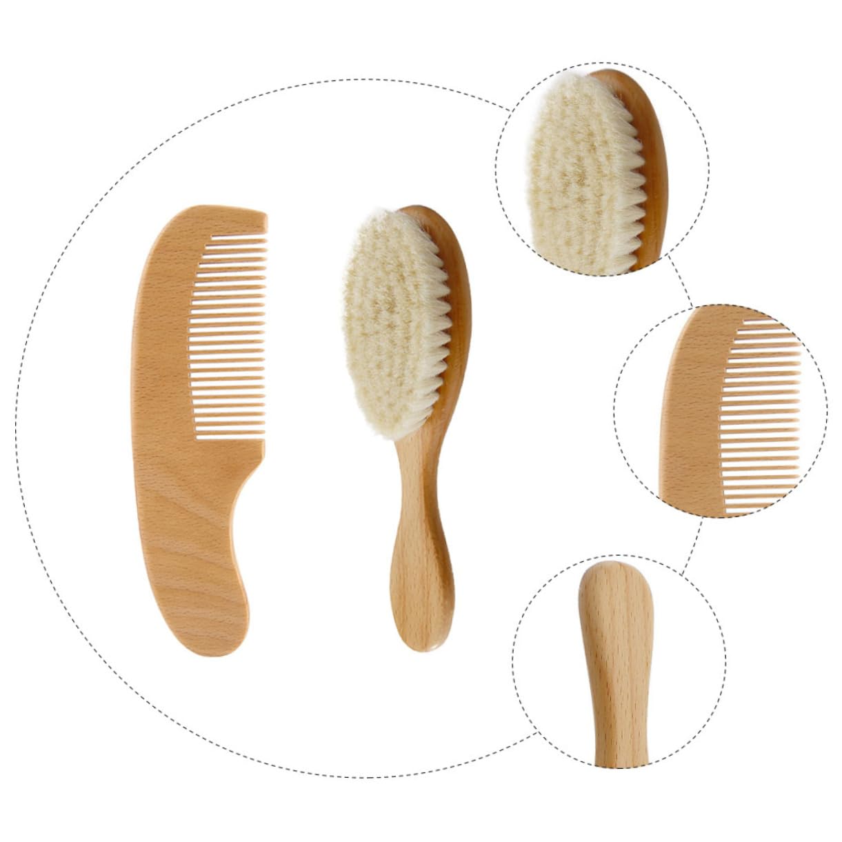 Vaguelly Infant Boys and Girls Hair Washing Brush Comb Kit Shampoo Brush Wooden Handle Soft Wool Bristles