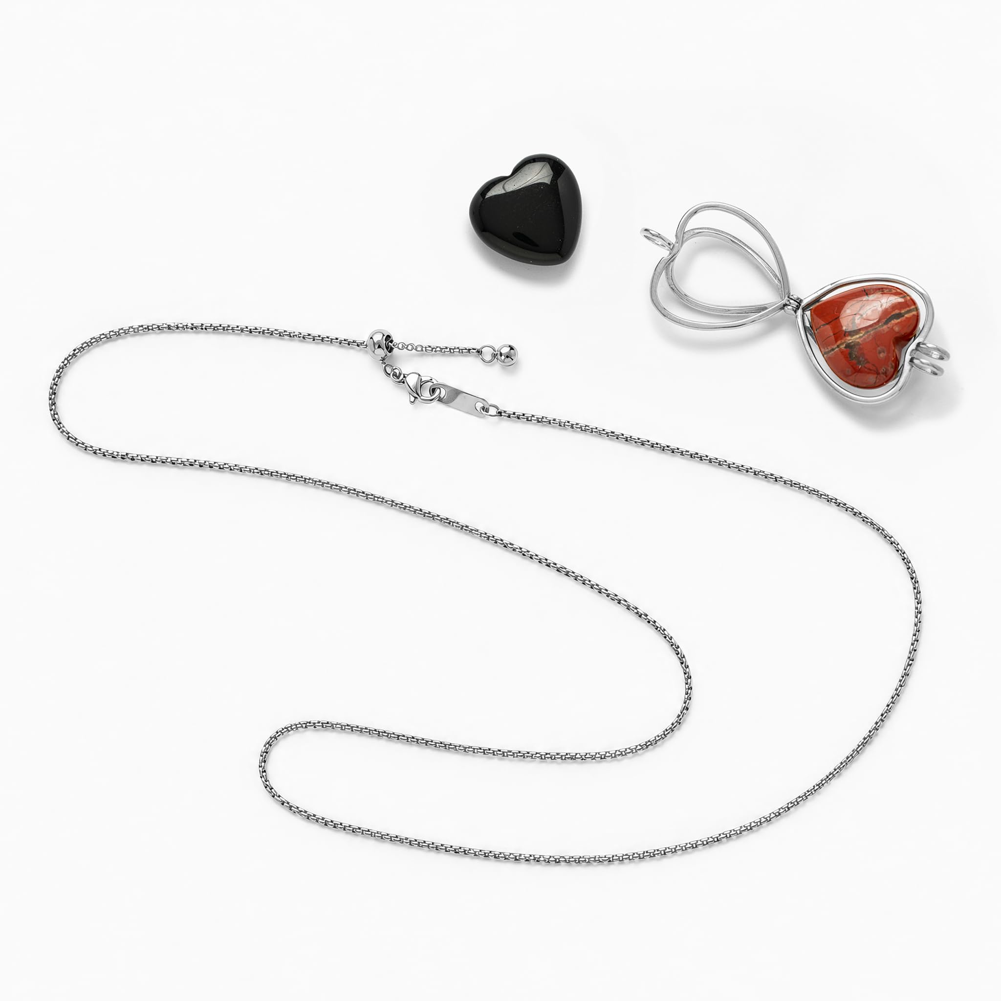 Collar Corazón Piedras Naturales Obsidiana Negra Jaspe Rojo Intercambiable