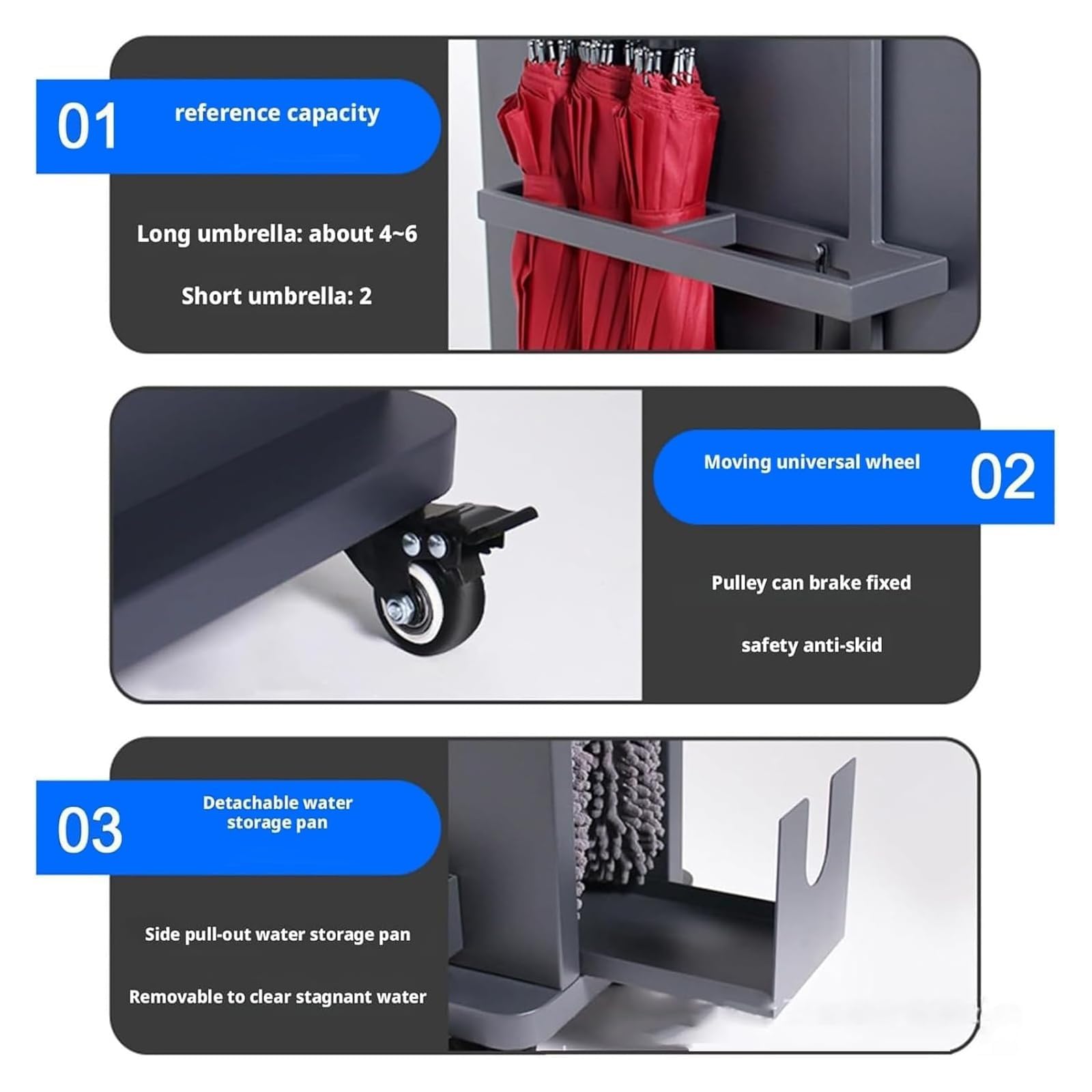 Support de sèche-Parapluie Humide Commercial, Machine de séchage pour enlever l'eau de Pluie avec collecteur de Gouttes et Roues, Porte-Parapluie Absorbant Double Couche pour Centre