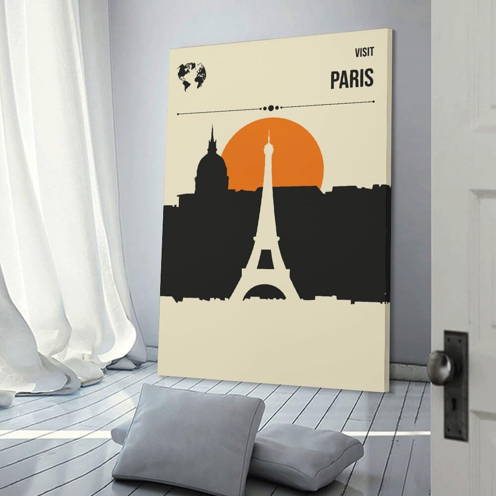 Junmoney Visit Paris Travel Home Decor Wall Art 20x30inch(50x75cm), for Restful Interiors, Bedrooms Or Small Rooms, Decorative Wall Art for Cosy Rooms