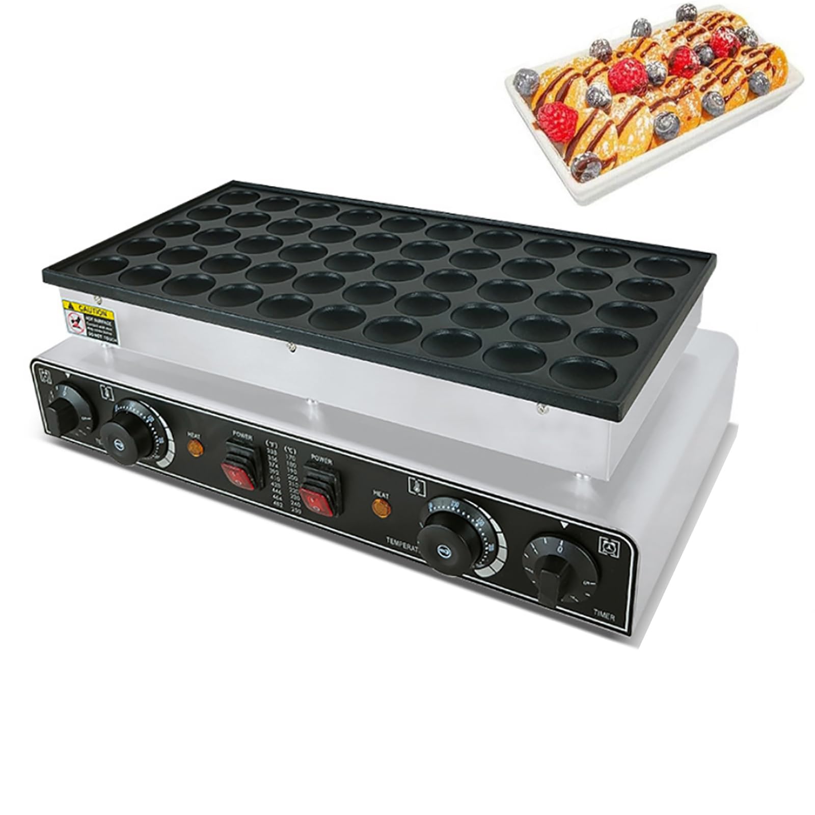 Macchina per Mini Waffle a 50 Fori, Macchina elettrica per dorayaki in Acciaio Inox da 1700 W, intervallo di Tempo: 5 min/intervallo di Temperatura: 50-300 ℃/Dimensioni dello Stamp,
