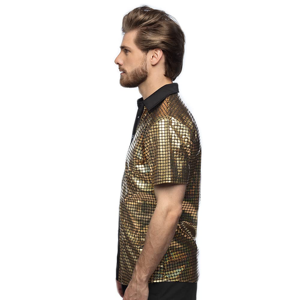 Boland - Chemise Disco Diamond, dorée | Chemise homme à manches courtes, t-shirt pour le carnaval, les déguisements et les soirées à thème