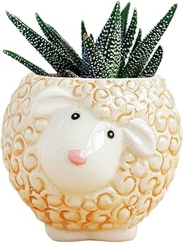 DIYOMR Cute Animal Ceramics Planter Small Succulent Pot Cartoon Shaped Plant Pot for Mini Plants Flower Cactus, Smooth Shiny Ceramic - Plants Not Included Sheep