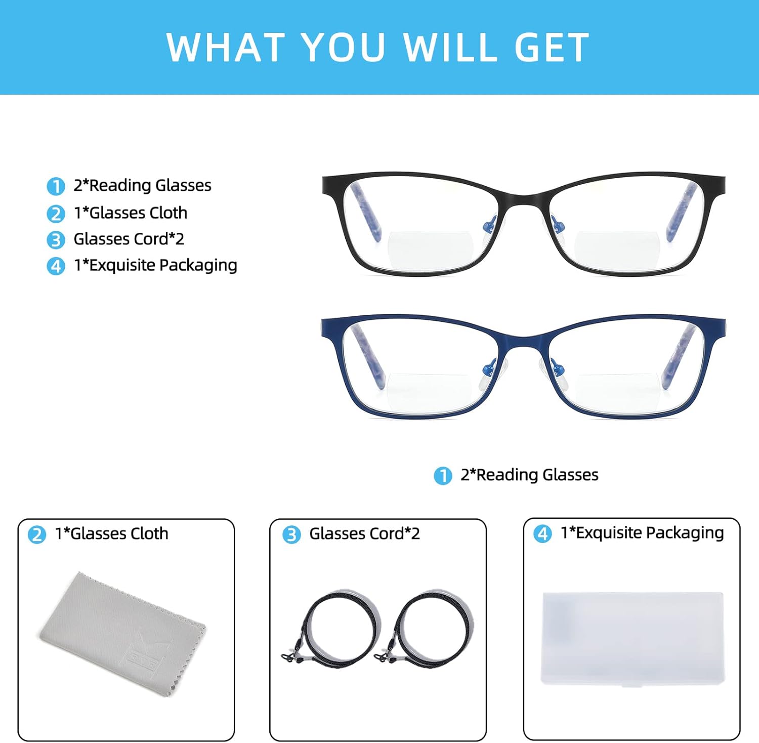 Bifocal Reading Glasses Women Blue Light Blocking With Clear Top Computer Reader Wide Metal Frame Stylish Designer Eyeglasses - Image 8