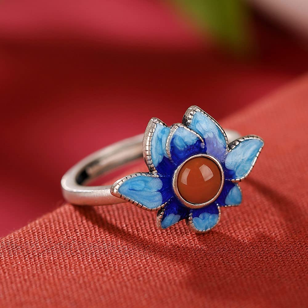 Ring Aus 925Er Sterlingsilber, Sterling Silber Ringe Frauen 925 Lotus Verstellbare Ringe Retro Nationalen Stil Verstellbare Sterling Kleid Ringe Verlobungsring Geschenke Für Männer Mädchen Frau E