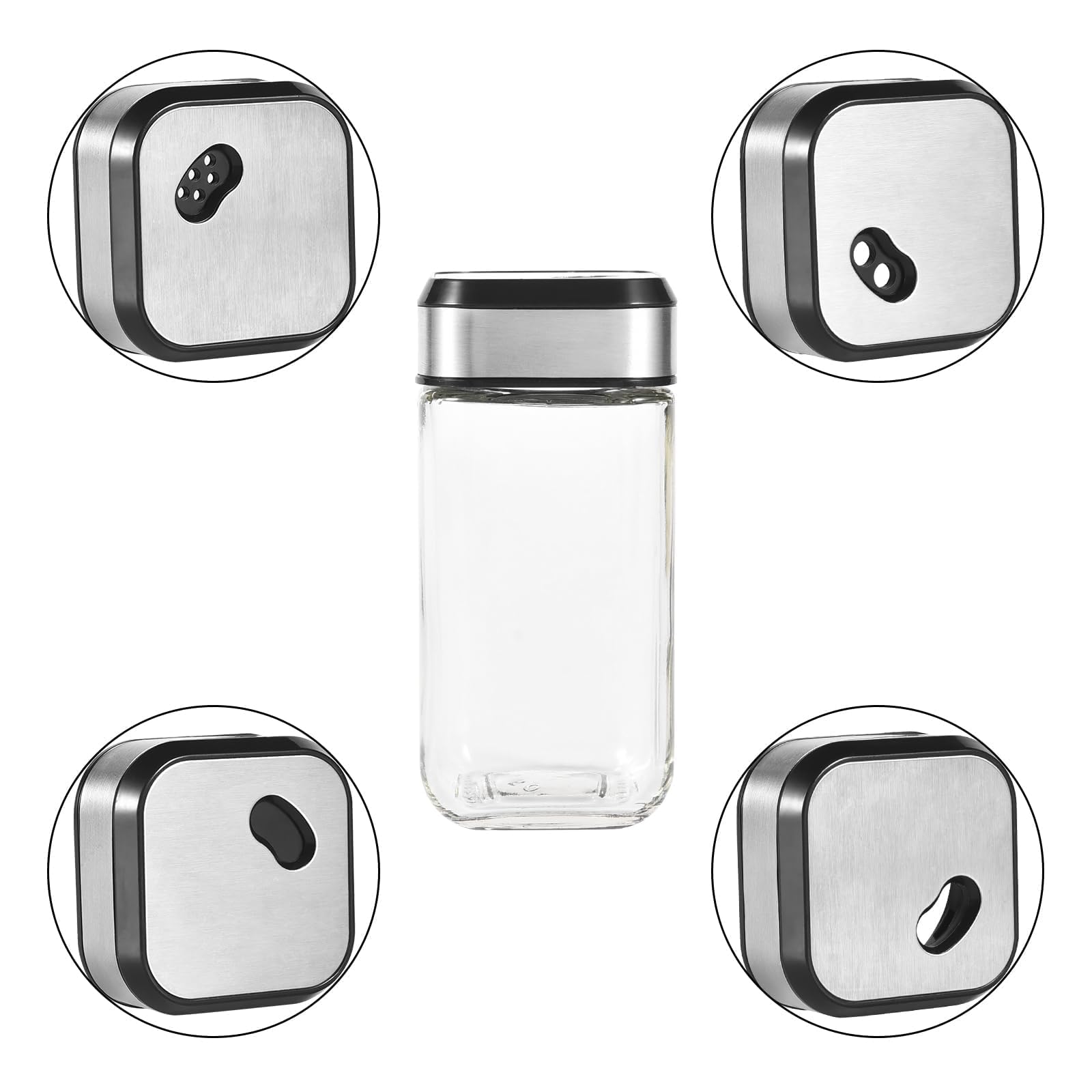 Set di barattoli per spezie girevoli, 2 barattoli per spezie da 120 ml, rettangolari, 1 portaspezie, 2 bottiglie per olio di aceto, spezie per spezie, sale