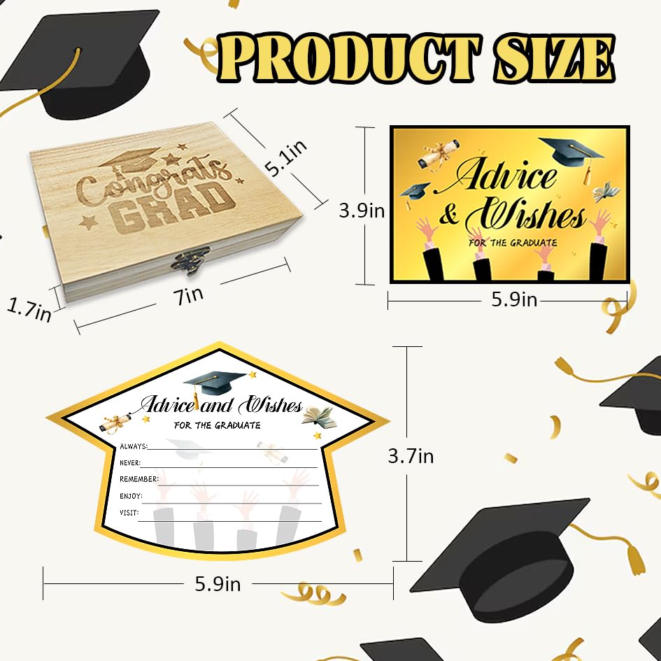 Image of 50Pcs Graduation Advice Cards for the graduate 2026, Graduation Advice and Wish Cards Box for Congrats Grad Class of 2026 Graduation Party Decorations Supplies (Gold)