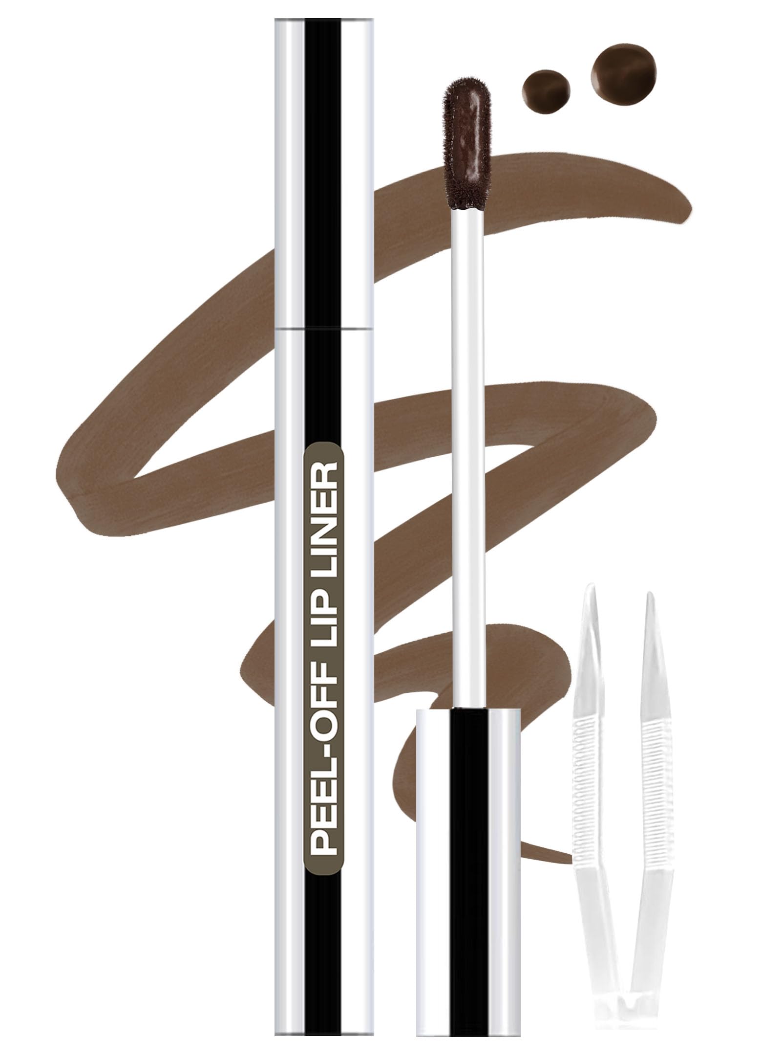 Lip Stain Peel Off Lip Liner Stain with Tweezer, Long Lasting Matte Lip Tint Tattoo, Highly Pigmented Color Lip Makeup, Waterproof Lipstick, Transfer-proof Lipstain for Women, Espresso