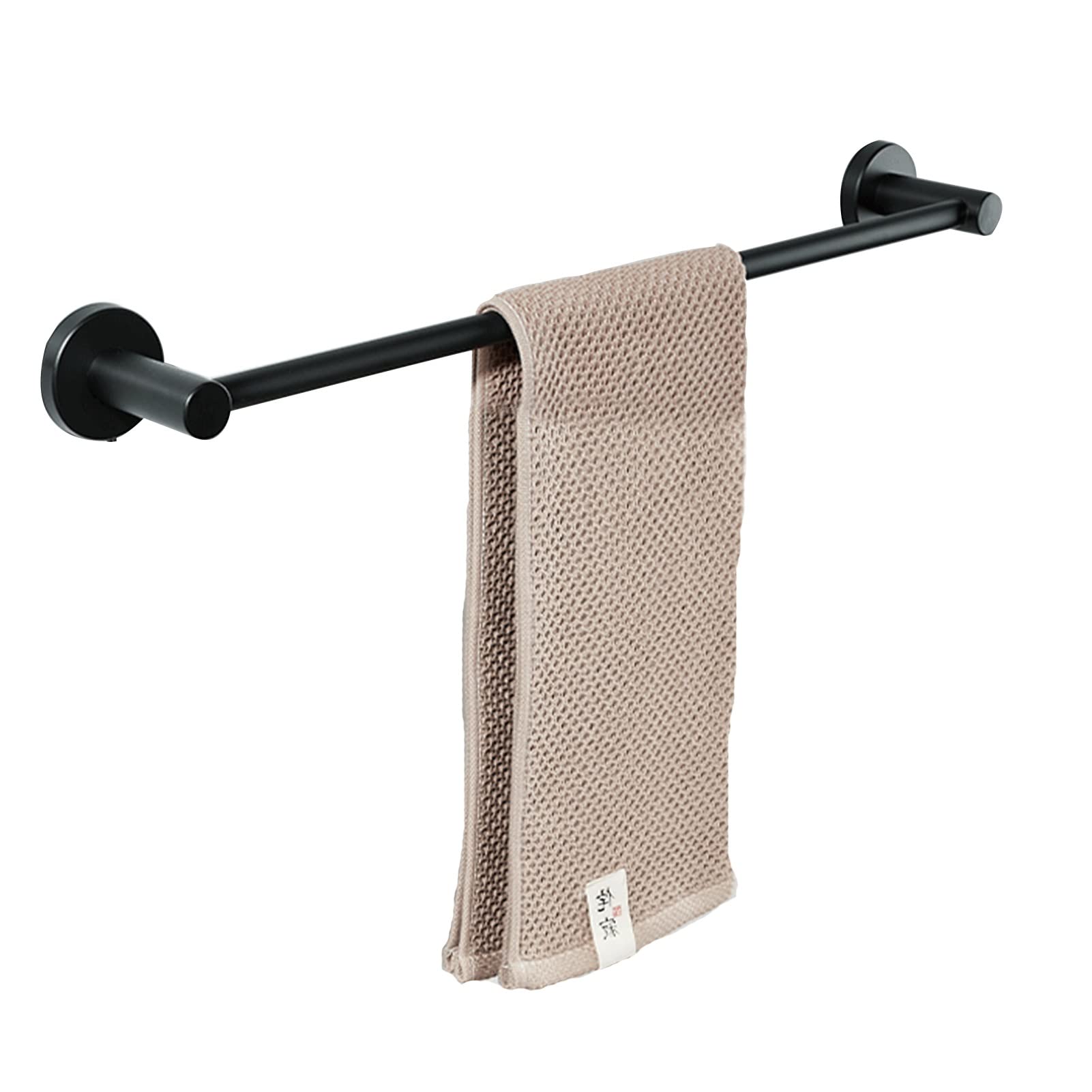 Portasciugamani in acciaio inox, 80 cm, nero, rotondo, da parete, per bagno, cucina e WC, resistente portasciugamani con viti incluse