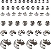 Vista 9 de Craftdady 200 piezas de acero inoxidable de engarce de cuentas de metal medio redondo abierto abrazadera nudo cubierta terminador puntas terminador