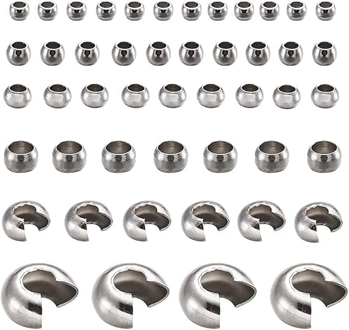Miniatura 9 de Craftdady 200 piezas de acero inoxidable de engarce de cuentas de metal medio redondo abierto abrazadera nudo cubierta terminador puntas terminador