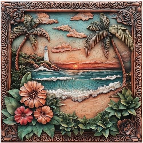 Wooden Puzzles for Adults 500 Pieces, Lighthouse Wooden Jigsaw Puzzles, Adult Puzzles Wooden Toys Home Decor Gift Family Brain Game for Men Women Elders Seniors,15.9x15.9in