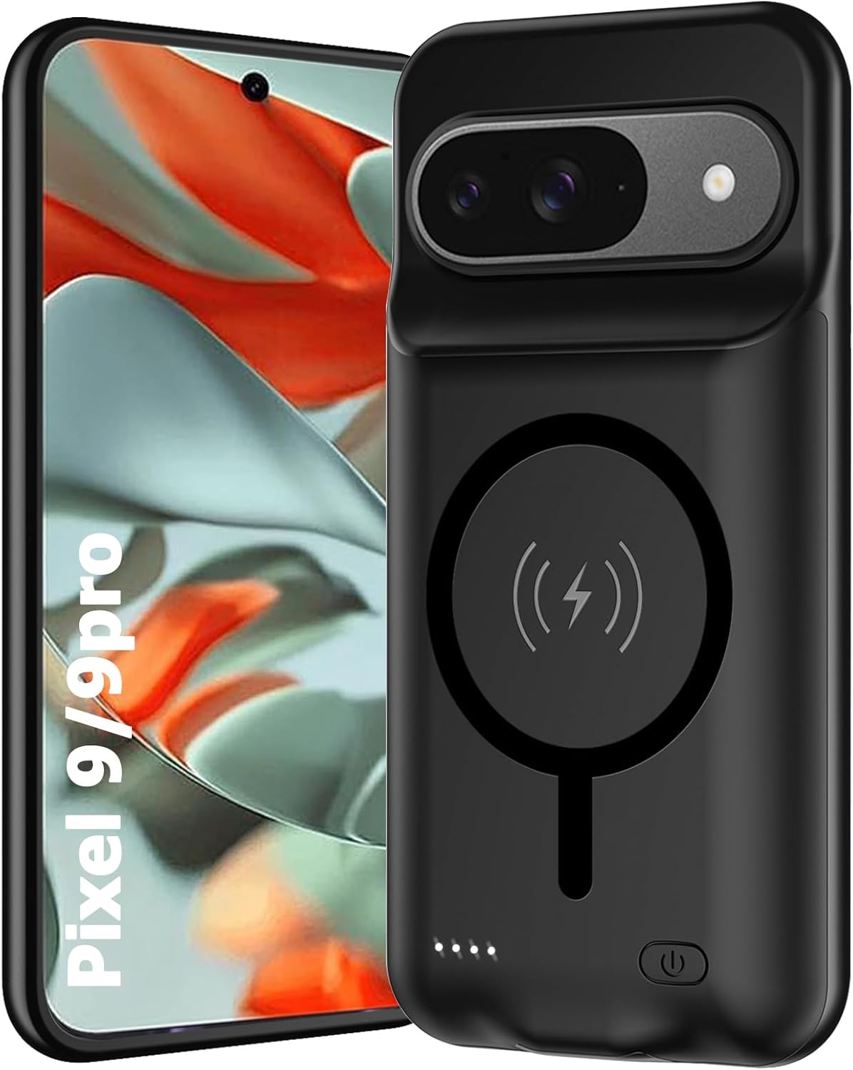 Battery Case for Google Pixel 9/9 Pro, 10000mAh Portable Protective Charging Case with Wireless Charging Compatible for Google Pixel 9/9 Pro (6.3 inch) Battery Pack Charger Case with Carplay (Black)