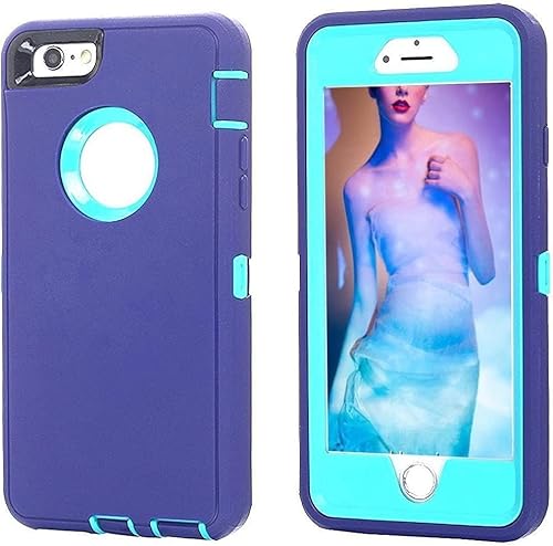 Ai-case Built-in Screen Protector Tough 4 in1 Rugged Shock Proof Cover with Kickstand for iPhone 6/6S Plus - Purple/Blue