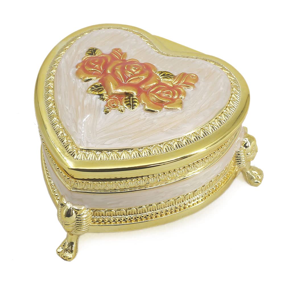 ROSIKING Gold Heart Emboss Alloy Metal Music Box Wind Up Antique Jewelry Musical Boxes