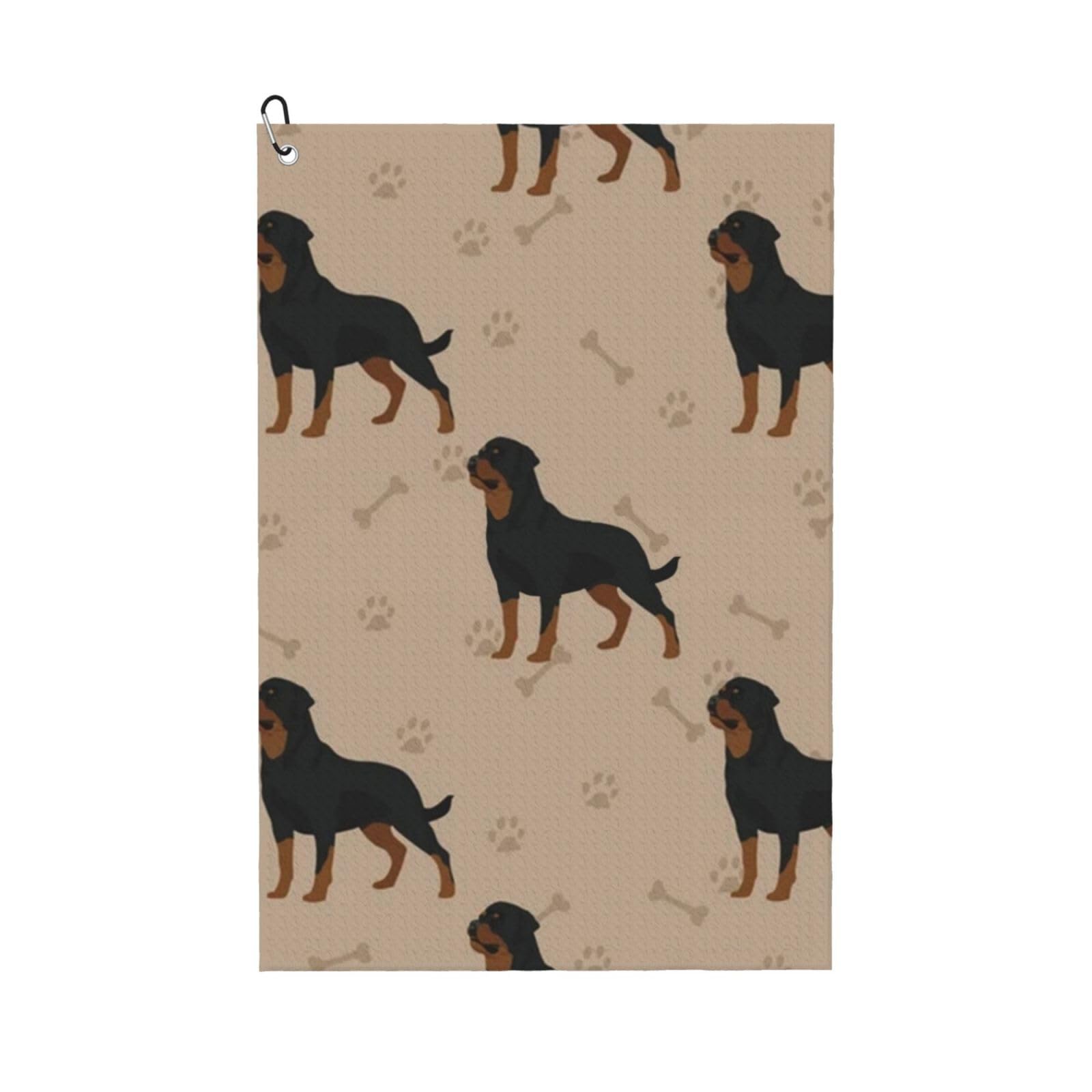 Hnnkloy Rottweiler Dog With Foot Prints And Bones, 16x24 in Portable Waffle Golf Towels with Carabiner Clip for Golf Bag