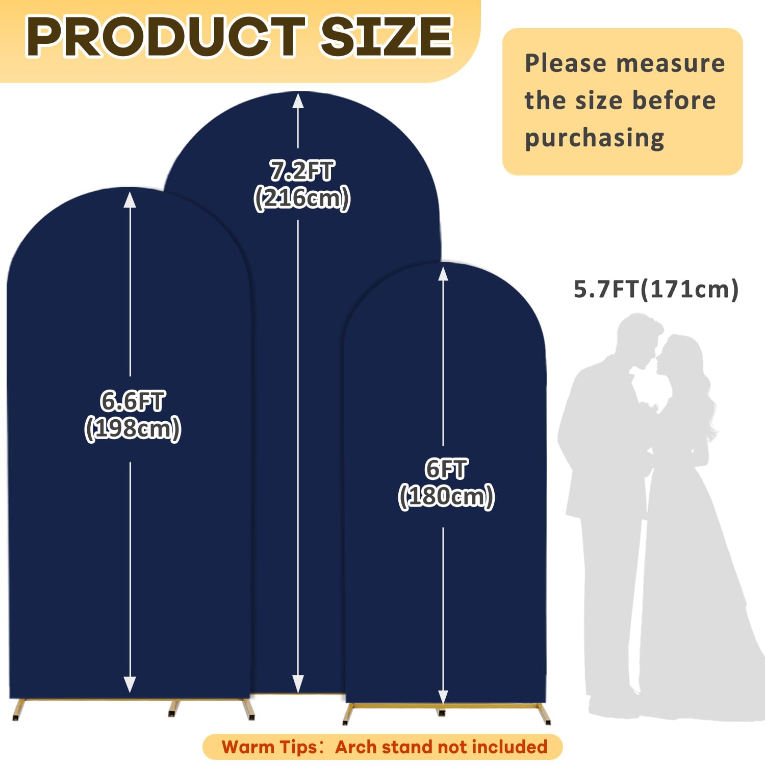 Lot de 3 housses de toile de fond extensibles en élasthanne pour arche de mariage - 2,2 m, 2 m, 1,8 m - Pour fête d'anniversaire, fête prénatale