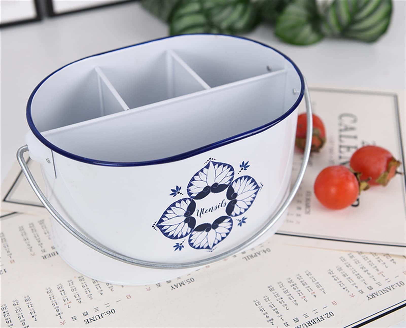 Utensilienhalter 4 Gitter Küche Utensil Container Aufbewahrungsbins Metall Eimer for Topflöffel Essstäbchen Halter Löffel TOP Clip Box Geschirrwerkzeuge Besteckhalter